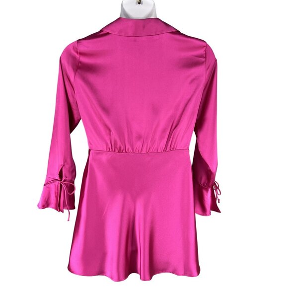 Zara XL NWT Blogger Favorite Pink Satin Cut Out Mini Dress Bell Sleeves Coquette - Picture 13 of 16